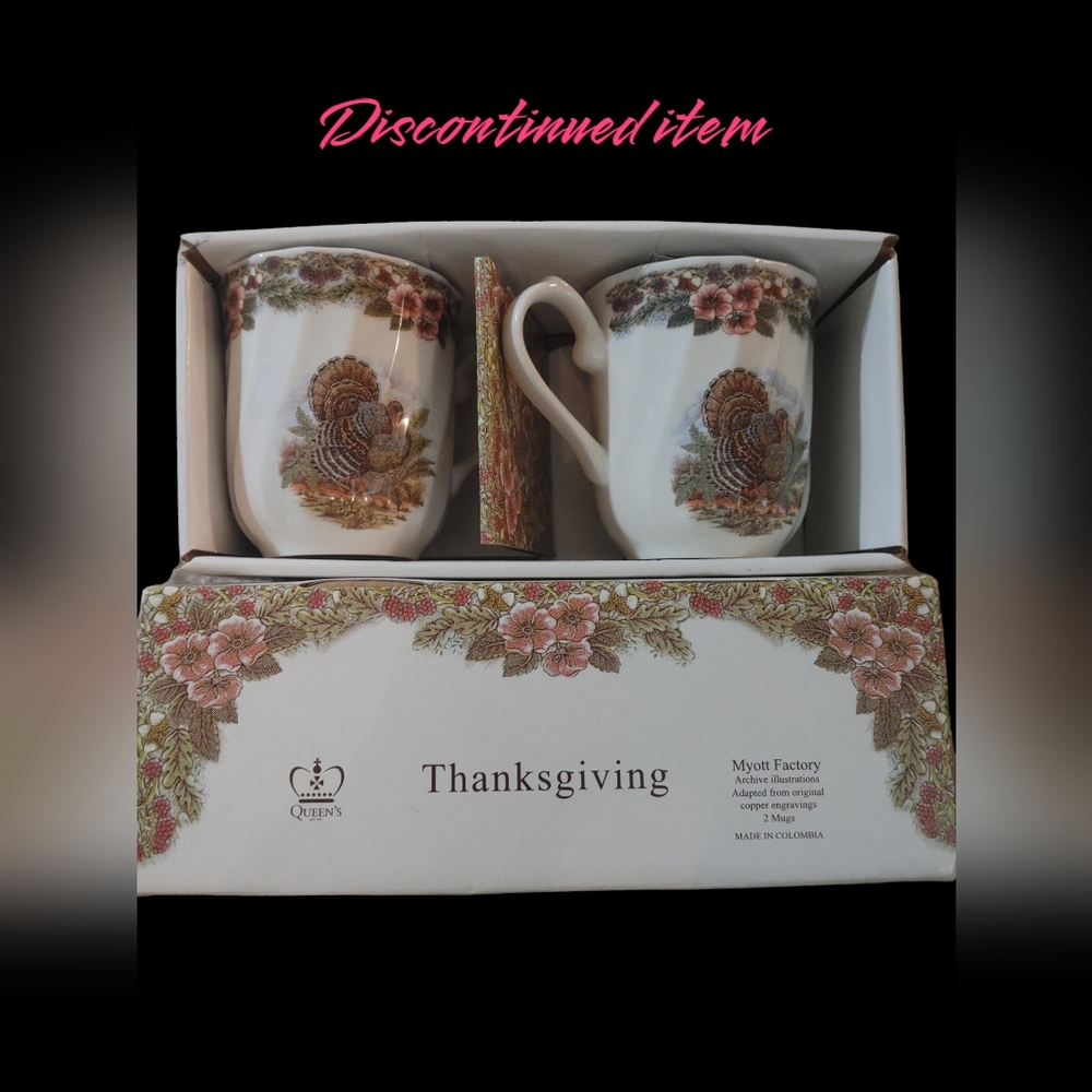Queen's THANKSGIVING set of 2 mugs discontinued